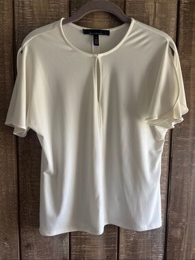 Ann Taylor Cream V-Neck Flutter Sleeve Blouse